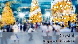  Presentation with people street - Beautiful slides featuring conceptual defocused christmas decoration and crowd of people on city street at night backdrop and a light blue colored foreground