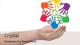  Presentation with green building ecology concept - Colorful presentation theme enhanced with conceptual green house or building backdrop and a coral colored foreground