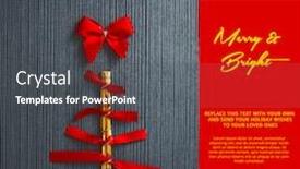  Presentation with christmas tree - Cool new presentation design with conceptual handmade christmas tree made with wood and red ribbons backdrop and a dark gray colored foreground