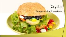  Presentation with supplements - Theme having conceptual image for nutritional care assorted vitamins and nutritional supplements in bun isolated on white background and a blonde colored foreground