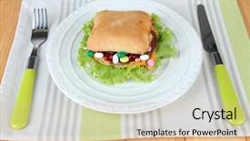  Presentation with supplements - Presentation design consisting of grilled chicken tabaka on wooden table georgian cuisine background and a coral colored foreground