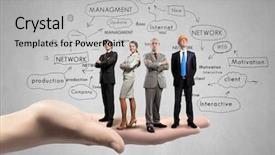  Presentation with team - Slide set consisting of conceptual image of business team background and a light gray colored foreground