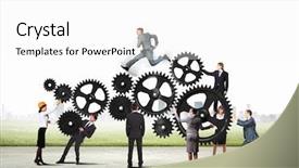  Presentation with interaction - Colorful slide set enhanced with conceptual image of businessteam working backdrop and a white colored foreground