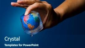  Presentation with hand holding earth - Slide deck having conceptual image of global warming background and a ocean colored foreground