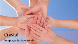  Presentation with helping hand - Audience pleasing PPT theme consisting of conceptual image of people hands backdrop and a coral colored foreground