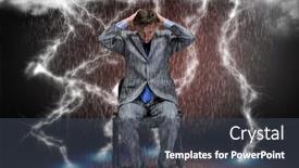  Presentation with rain - Amazing PPT layouts having conceptual image of troubled businessman sitting under rain backdrop and a ocean colored foreground