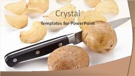 Presentation with potato chips - Cool new presentation theme with conceptual image - the knife cuts fresh potatoes and potato chips are obtained backdrop and a lemonade colored foreground