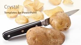  Presentation with potato chips - PPT layouts enhanced with conceptual image - the knife cuts fresh potatoes and potato chips are obtained background and a lemonade colored foreground