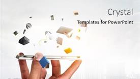  Presentation with flying - PPT theme with conceptual-image-with-business-items background and a white colored foreground