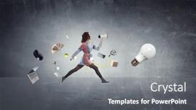  Presentation with flying - Slide set having conceptual-image-with-business-items background and a gray colored foreground