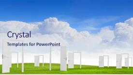  Presentation with open doors keys - Colorful slide deck enhanced with conceptual image with opened doors backdrop and a sky blue colored foreground