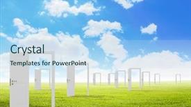  Presentation with open doors keys - Amazing slides having conceptual image with opened doors backdrop and a sky blue colored foreground