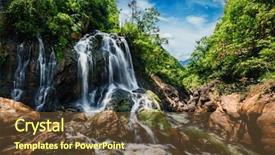  Presentation with trekking - Presentation theme featuring conceptual landscape - tien sa waterfal near cat background and a tawny brown colored foreground