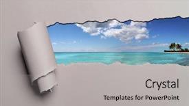  Presentation with torn paper - Presentation theme with conceptual landscape - torn paper with caribbean island background and a light gray colored foreground