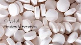  Presentation with abuse - Theme with conceptual medicine abuse capsule and round white pills on a white background background and a soft green colored foreground