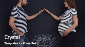  Presentation with business concepts photo - PPT theme featuring conceptual photo of pregnant couple background and a  colored foreground