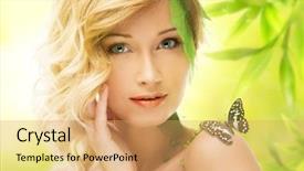  Presentation with spring - Beautiful slide deck featuring conceptual spring costume with butterfly backdrop and a coral colored foreground