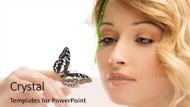  Presentation with new beginning - Colorful presentation theme enhanced with conceptual spring costume with butterfly backdrop and a coral colored foreground