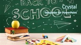  Presentation with school apple - Cool new PPT layouts with concepty with writing on blackboard backdrop and a ocean colored foreground