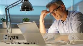  Presentation with front office hotel - PPT layouts enhanced with concern - businessman in office being thoughtful background and a coral colored foreground