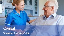  Presentation with nurse - Slides with concern - nurse talking with senior man background and a teal colored foreground