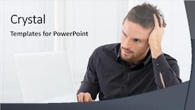  Presentation with stressed - PPT theme with concern - stressed man working on laptop background and a white colored foreground