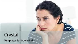  Presentation with unhappy - Presentation theme featuring concern - unhappy woman sitting background and a light gray colored foreground