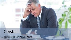  Presentation with head - Presentation theme enhanced with concern - worried businessman with head background and a teal colored foreground