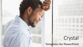  Presentation with person looking out in nature - Colorful presentation theme enhanced with concern - young concentrated businessman looking backdrop and a white colored foreground