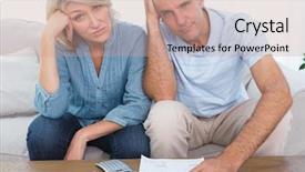  Presentation with home security camera - Beautiful slides featuring concern figure - anxious couple going over bills backdrop and a coral colored foreground