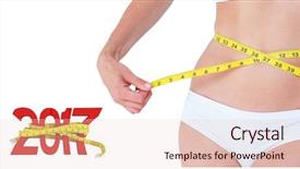  Presentation with new year streamer - Presentation theme enhanced with concern figure - attractive woman measuring her belly background and a lemonade colored foreground