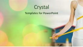  Presentation with weight loss woman showing - PPT layouts enhanced with concern figure - digital composite of woman measuring background and a soft green colored foreground