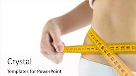  Presentation with measuring - Beautiful PPT theme featuring concern figure - slim woman measuring her waist backdrop and a  colored foreground