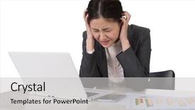 Presentation with asian - Beautiful theme featuring concern figure - worried business woman of asian backdrop and a light gray colored foreground