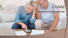  Presentation with women property finances - Beautiful PPT theme featuring concern figure - worried couple going over finances backdrop and a coral colored foreground