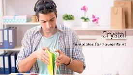  Presentation with workshop - Beautiful theme featuring concern figure - young handsome tailor working backdrop and a lemonade colored foreground