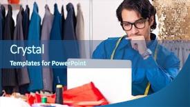  Presentation with workshop - Cool new PPT theme with concern figure - young male tailor working backdrop and a ocean colored foreground