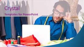  Presentation with workshop - Amazing presentation design having concern figure - young male tailor working backdrop and a lemonade colored foreground