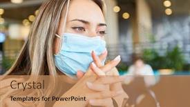  Presentation with covid - PPT layouts enhanced with concerned-woman-with-face-mask background and a coral colored foreground