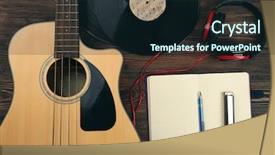  Presentation with vinyl - Slide deck enhanced with concert posters - guitar with vinyl records background and a tawny brown colored foreground