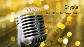  Presentation with festive - Colorful PPT layouts enhanced with concert posters - silver retro microphone on golden backdrop and a yellow colored foreground