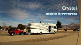  Presentation with towing - PPT layouts with concert tour - rv coach towing an offroad background and a ocean colored foreground