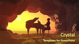  Presentation with cave - PPT theme having concert tour - woman playing the piano background and a tawny brown colored foreground