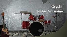  Presentation with venue - PPT theme featuring concert venue - drum set on brick wall background and a gray colored foreground