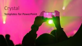  Presentation with concert - Beautiful PPT layouts featuring concert visitor shoots video on a smartphone backdrop and a coral colored foreground