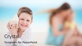  Presentation with seashell - Cool new PPT theme with conch shell - cute boy with seashell backdrop and a lemonade colored foreground