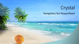  Presentation with tropical - Slide deck featuring conch shell - tropical landscape background and a light blue colored foreground