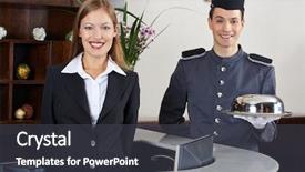  Presentation with receptionist - Colorful PPT theme enhanced with concierge and receptionist in hotel backdrop and a dark gray colored foreground