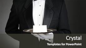  Presentation with butler - Cool new slide set with butler - concierge wearing a tuxedo holding backdrop and a dark gray colored foreground