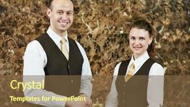  Presentation with receptionist - Audience pleasing PPT layouts consisting of concierge workers standing at hotel backdrop and a tawny brown colored foreground
